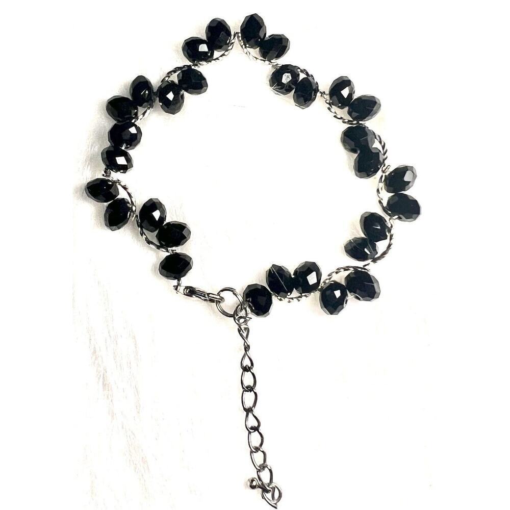 -BRACELET Beautiful VTG Silver With Black Gems Curly Spine Bracelet